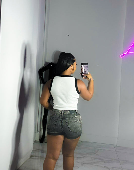 Black acid wash denim shorts