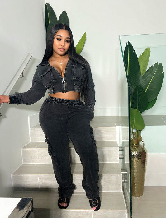 Nikki 2pc pants set (black)