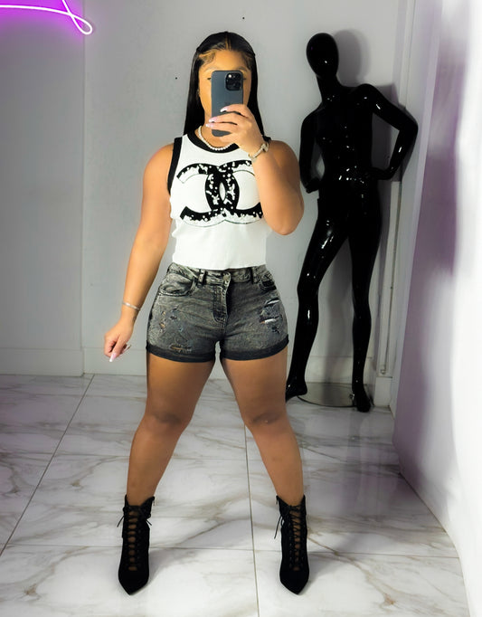 Black acid wash denim shorts