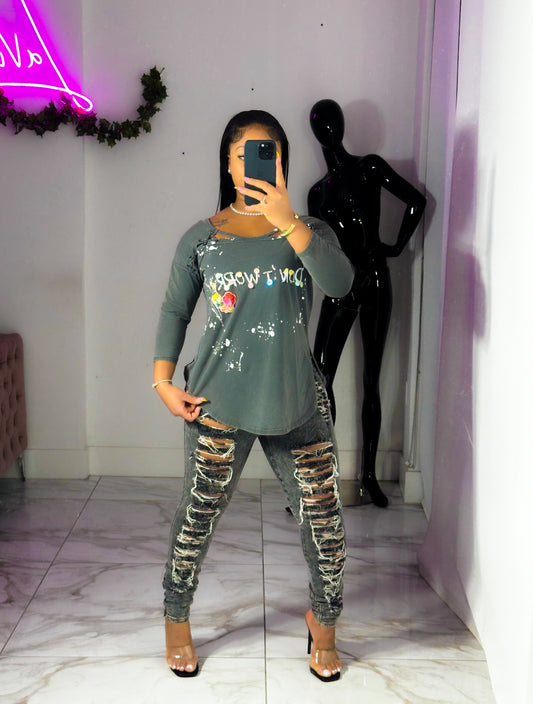 Don’t worry gray Top