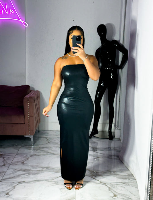 Kyra leather snake tube dress