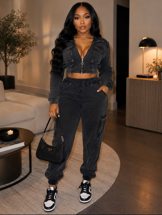 Nikki 2pc pants set (black)