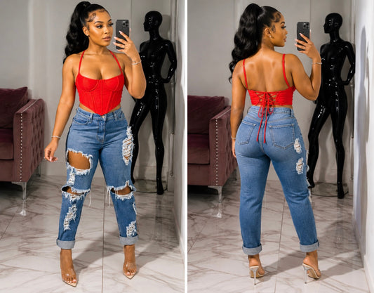 Red Lace bust Top