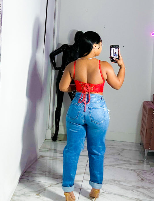 Red Lace bust Top