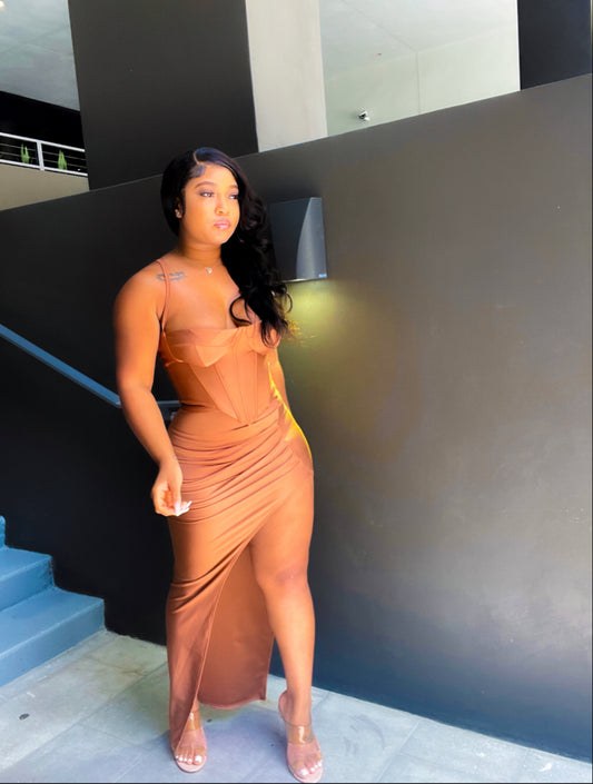 Desire satin brown Skirt set