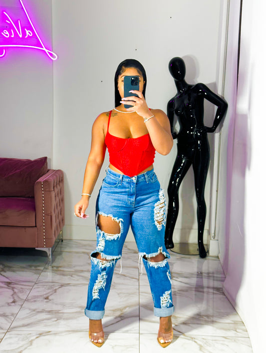 Red Lace bust Top