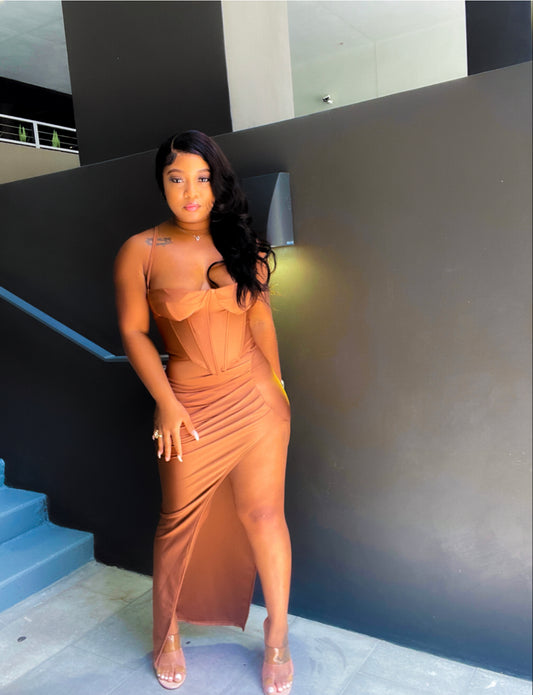 Desire satin brown Skirt set