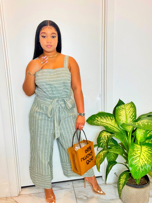 Olive stripe jumpsuit