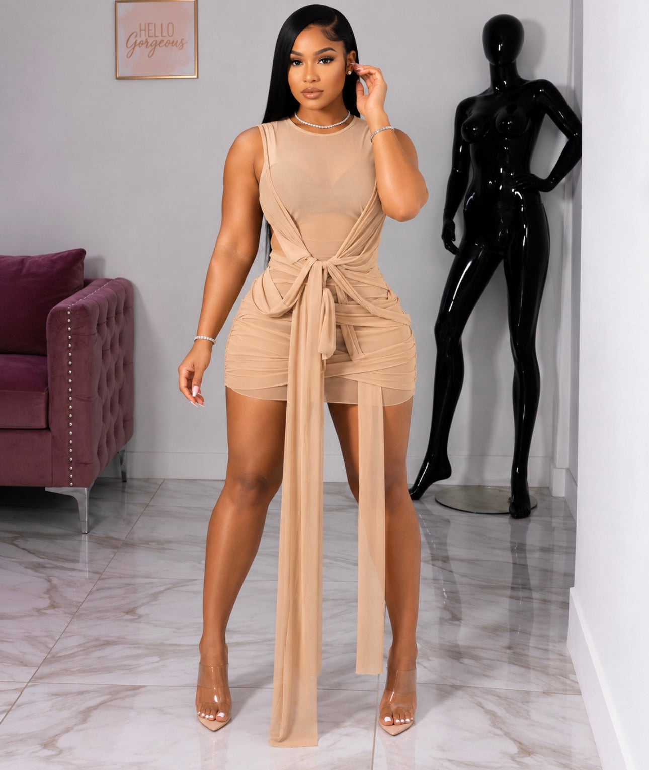Nude bae wrap Dress