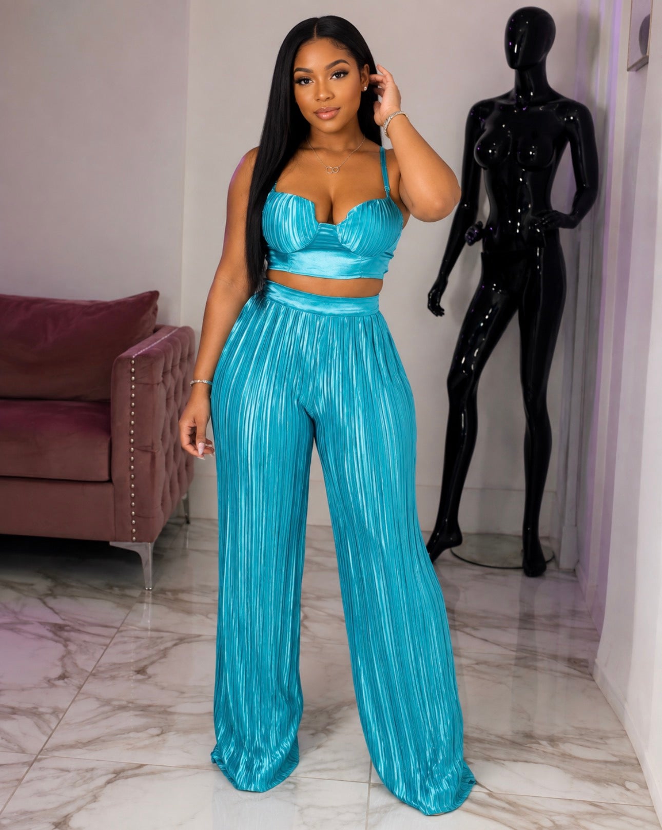 Ocean Blue satin Set