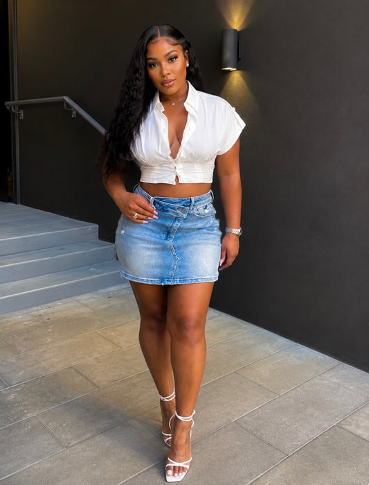 Risen denim skirt