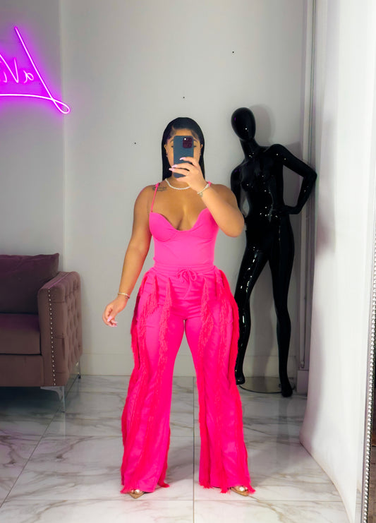 Lavish Fringe Pink Pants set